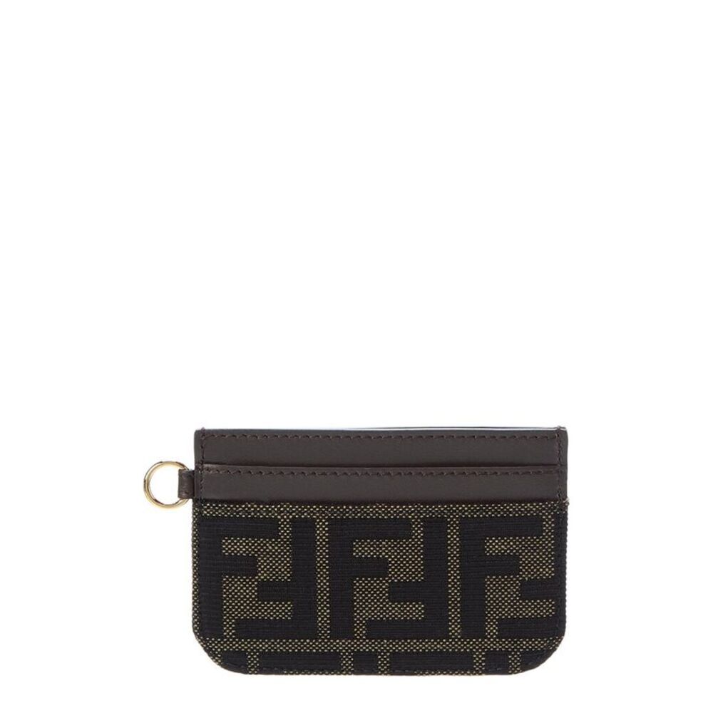 Fendi Ff Jacquard & Leather Card Case, Brown